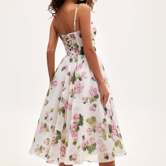 Floral Midi Dress - White and Pink - Picture 3 of 12